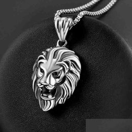 Pendant Necklaces Animal Long Hair Lion Head Pendant Necklace For Men Fashion Sliding Hanging Drop Delivery Jewellery Necklaces Pendants Dhjje