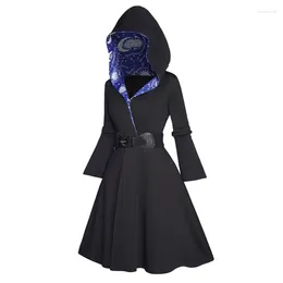 Casual Dresses Sun Moon Star Pattern Hooded Dress Belted High Waisted Long Sleeve Midi Hoodie Robe For Women Early Spring Daily Jurken