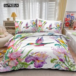 Bedding Sets Tropical Birds Duvet Cover Watercolour Hummingbird Flowers Twin Bedclothes Exotic Wildlife White Abstract Polyester Qulit