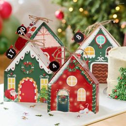 Gift Wrap Merry Christmas 2024 Box House Shape Kraft Paper Candy Cookie Bag Packaging Boxes Tree Pendant Year