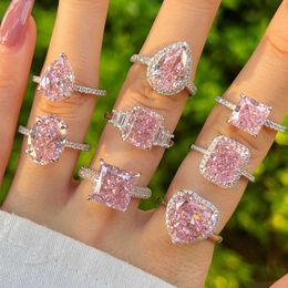 Band Rings 925 Sterling Silver Female Ins Love Pink Sugar Super Sparkling Ring Ice Flower Cut High Carbon Diamond Ring Znay
