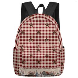 Backpack Country Star Berry Retro Red Plaid Women Man Backpacks Waterproof School For Student Boys Girls Laptop Bags Mochilas