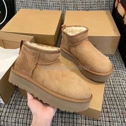 Boots Uggskid Mini Boot Platform Tasman Tazz Platform Australia Slippers Winter Booties Snow Mini Boot Ankle Short Fur Chesut Outdoor Comfort Unisex with Box 893