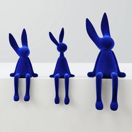 Modern Flocking Kawaii Rabbit Figurine Animal Sculpture Home Decor Decoration Accessories Nordic Desk Shelf 240124