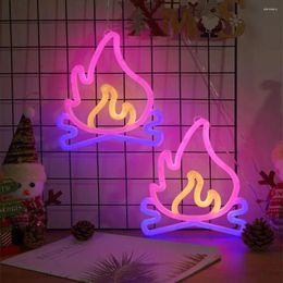Night Lights Flame Fire Neon Sign Logo LED Wall Hanging Decortion Lamp Nightlight For Room Bar Shop Party Birthday Holiday