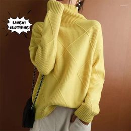 Women's Sweaters Fashion Autumn And Winter Knitted Sweater Large Size Elegant Warm High Collar Pullover Wool Coats Mixtures