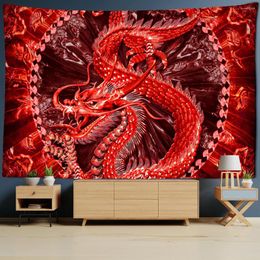 Tapestries Red Loong Dragon Totem Tapestry Cartoon Castle Wall Hanging Room Carpet Bedspread Beach Mat Tapis Home Decor Art