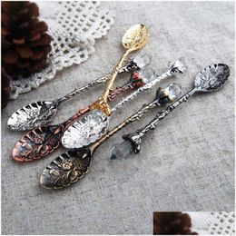 Coffee Scoops Vintage Royal Style Cake Spoons Coffee Teaspoon Carved Flower Ice-Cream Sugar Spoon Kitchen Accessory Drop Delivery Home Dhdij