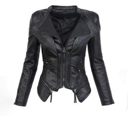 Black Gothic faux leather PU Jacket Women Winter Autumn Fashion Motorcycle Jacket Coat Punk Zipper Outerwear Plus Size Fall Coat8258009