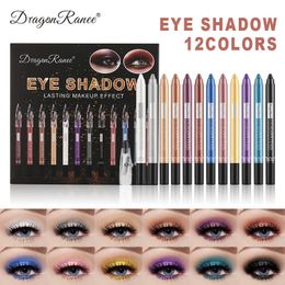 Dragon Ranee 12PCS/SET Eyeshadow Pencil Lying Silkworm Pen Pearlescent Long Lasting Shimmer Glitter Eye Shodow With Sharpener 240119