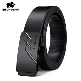 Belts BISON DENIME Genuine Leather Belt Men Black Automatic Buckle Brand Fashion Luxury Cowskin Strap For N71581