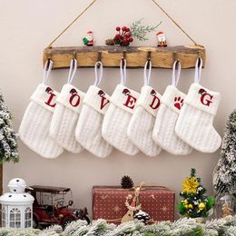 Christmas Decorations 1pc Socks Snowflake Alphabet Letters Knitting Stocking Fireplace Decoration Xmas Lovely Gift Bag