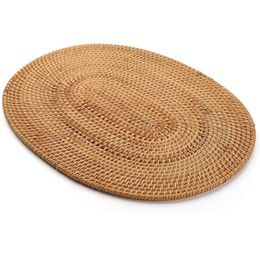 Mats & Pads Oval Rattan Placemat Natural Hand-Woven Tea Ceremony Accessories Suitable For Dining Room Kitchen Living Room304M