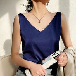 Women's Tanks Summer Silk Top Special Offer Sexy Strap V-neck Printed Letter Tank Korean Fashion Solid Color Thin T-shirt
