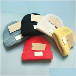 Beanie/Skull Caps Cute Kids Beanie Simple Designer Baby Skl Caps 5 Colors Brand Children Knitted Hats Wholesale 50G Drop Delivery Fash Dhdcz