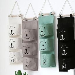 Storage Bags Linen Wall Hanging Bag 3 Pockets Cute Clothes Organiser Closet Children Room Pouch Home Decor