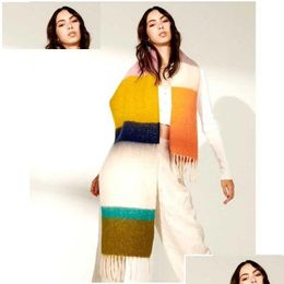 Scarves Luxury Brand Winter Scarf Women Cashmere Shawl Wraps Stripes Print Designer Neckerchief Pashmina Bufandas Female Drop Deliver Dhjr9