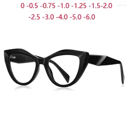 Sunglasses Anti Blue Rays TR90 Cat Eye Nearsighted Glasses For Women Big Frame Student Prescription Spectacles Female 0 -0.5 -0.75 To -6.0