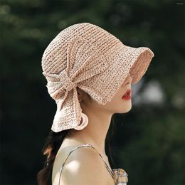 Wide Brim Hats Spring And Summer Straw For Women Handmade Foldable Rear Split Strap Fisherman Elastic Fabric Sports Sun Caps Bucket Hat