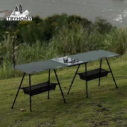Lightweight Outdoor Tactical Table Aluminum Alloy Table Folding Table With Light Bar Barbecue Picnic Liftable Camping Table 240125
