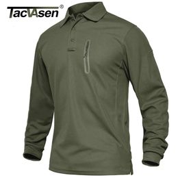 TACVASEN With Zipper Pockets Tactical Work T-Shirts Mens Long Sleeve Premium Polos Tee Shirts Casual Golf Sports T-shirts Tops 240125