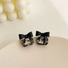 Stud Earrings 2024 Black Bowknot Cubic Zirconia Earring Square Bow For Women Fashion Jewelry Gifts