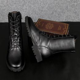 Boots Genuine Leather Men's High Top Motorcycle For Men Warm Winter Male Snow Footwear Fashion Side Zipper Motocross