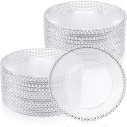 Plates Pack Plastic Beaded Charger 11 Inch Round Dinner Plate With Rim Silver Bead For Clea