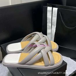 designer slides women chaneles slippers Summer Line Cross Strap Coloured Open Toe Bread Flat Outerwear Casual Slippers for Women