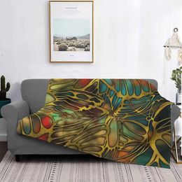 Blankets Golden Wing Pattern All Sizes Soft Cover Blanket Home Decor Bedding Butterflies Gold Bronse Structure Embossed
