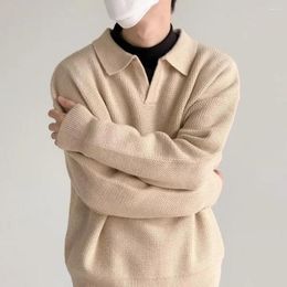 Men's Sweaters Men Lapel Knitted Sweater Jumper Pullover Old Money Oversize Pullovers Autumn Winter Khaki Tops Streetwear