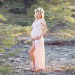 Dresses Sexy Maternity Photography Props Long Dress for Pregnant Women Photo Shoot Split Front Pregnancy Dresses Baby Showers Maxi Gown