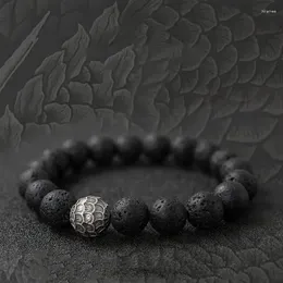 Link Bracelets Natural Volcanic Stone Beaded Bracelet For Men Trend Retro Energy Minimalist Elastic Rope Lrregular Jewellery