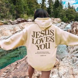 Women's Hoodies Jesus Loves You Print For Y2K Clothes Long Sleeve Fun Graphic Hooded Sweatshirts 2024 Fall Winter Pullover Tops