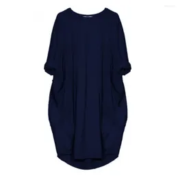 Casual Dresses Women Loose Dress With Pocket Fashion Ladies Solid Women's O Neck Long Tops T Shirt Streetwear Plus Size