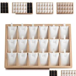 Jewellery Boxes Natural Bamboo Wood Display Tray 18 Grids Pendant Necklace Earrings Props Storage Drop Delivery Dhn17