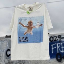Men's T-Shirts Vintage Pool USD Baby Print Short Sleeve Nirvana Band NIRVANA Trendy Brand VTG Couple T-shirt