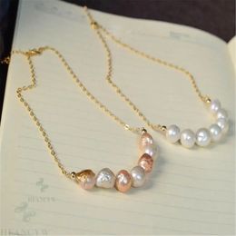 11-12mm Color Baroque Pearl Necklace 18 K Gold Classic Luxury Chic Party Handmade 240127