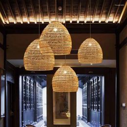Pendant Lamps Nama Lamp Vintage Woven Lampshade Manual Rattan Hanging Light For Living Dining Room Home Decor E27 Loft Rustic