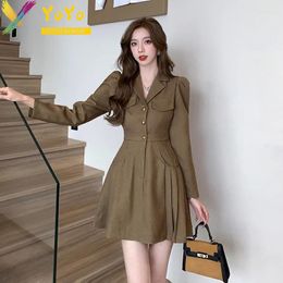 Casual Dresses Formal Solid Color Bubble Sleeve A-line Suit 2024 Autumn/Winter Fashion Elegant Slim Office Lady Work Dress