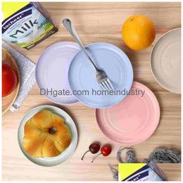Dinnerware Sets Wheat St Plates Reusable Baby Feeding Dishes Salad Snack Fruit Plate Picnic Unbreakable Kitchen Drop Delivery Dhfsd