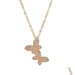 Pendant Necklaces Butterfly Necklace For Women Fashion Two Butterflies Rhinestone Necklaces Drop Delivery Jewellery Necklaces Pendants Dhnbj