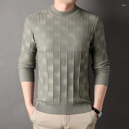 Men's Sweaters 2024 Autumn And Winter Sweater Square Checkerboard Jacquard Bottom Shirt Warm Elastic Skin Friendly Men