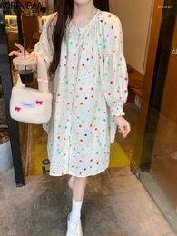 Women's Blouses Korejpaa Japan Style Women Shirt Girls Colour Polka-dot Round Neck Shirts 2024 Early Spring Casual Long Sleeve Tops Mujer