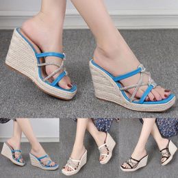 Sandals Flip Flop Rhinestone Espadrille Jute Wedge Heeled Womens Shower Pool Slides High Heel Shoes For Women