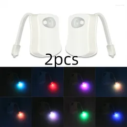 Night Lights 2pcs LED Toilet Light PIR Motion Sensor Lamp 8 Colours Backlight WC Bowl Seat Bathroom For Children