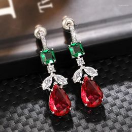 Dangle Earrings Fashion Party Jewelry Gorgeous For Women Trendy Dazzling Red/Green/White Zirconia Pendant Accessories Lady