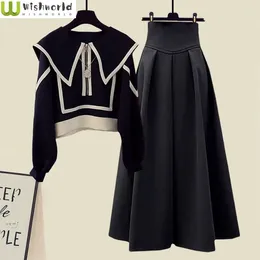 Work Dresses Autumn And Winter Women's Set 2024 Korean Short Fashionable Top Shows Slim Waist Versatile Half Skirt Two Piece