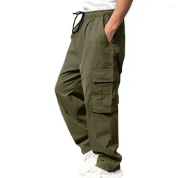 Men's Pants Regular Fit Drawstring Trousers Streetwear Cargo With Waist Multiple Pockets For Comfortable Stylish