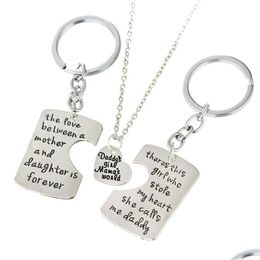 Pendant Necklaces Family Necklaces Dad Mother Daughter Pendant Necklace Keychain Mothers Day Fathers Keyring Father Mom Drop Delivery Dhame